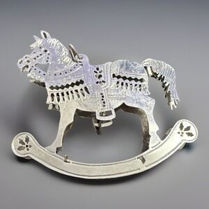VTG 1990s Goose Pond Christmas Ornament Rocking Horse Filigree Silver Metal
